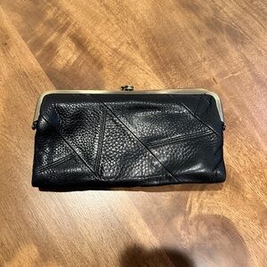 Women's Hobo Leather Velvet Hide Double Frame Clutch Wallet, Lauren, Black